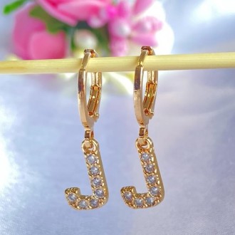 Detalhes do produto Brinco Argola Letra J Cravejado com Zircônia Folheado a Ouro