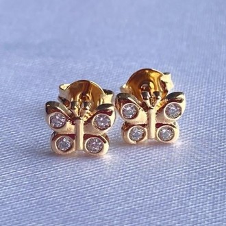 Detalhes do produto Brinco Baby, borboleta com zirconia, folheado a ouro