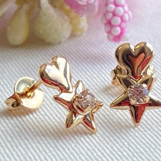 Detalhes do produto Brinco Coração e Estrela Folheado a Ouro