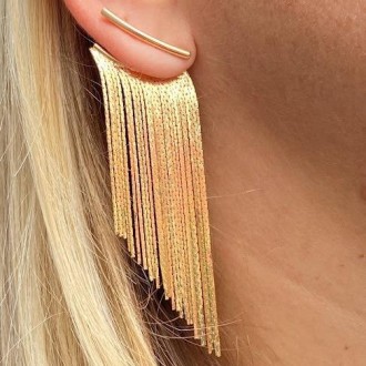 Detalhes do produto Brinco Ear Jacket Franja Grande Folheado a Ouro 18k
