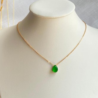Detalhes do produto Gargantilha pedra verde gota 10x14mm folheada a ouro 18k