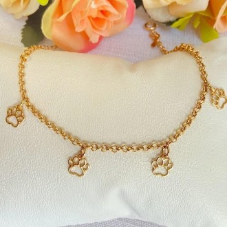 Detalhes do produto Pulseira Pet com Pingentes de Patinhas Folheada a Ouro
