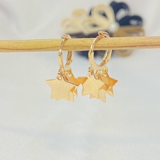 Detalhes do produto Brinco Argola Pingentes Estrelas Folheada a Ouro