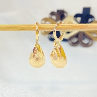 Detalhes do produto Brinco Argola Pingentes Gotas com Cristal Folheada a Ouro