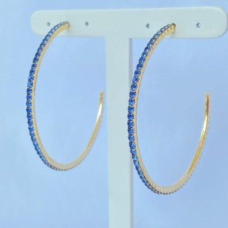 Detalhes do produto Brinco Argola Cravejada Cristal Azul, Folheado a Ouro