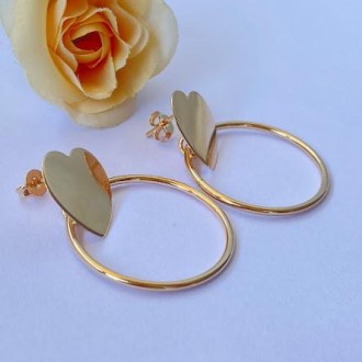 Detalhes do produto Brinco Elo e Coração, Folheado a Ouro