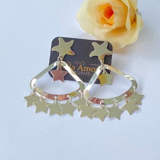 Detalhes do produto Brinco Seis Estrelas Folheado a Rhodium Branco, 4,7cm