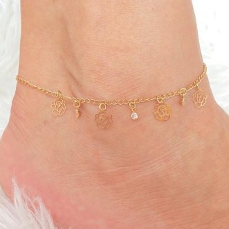 Detalhes do produto Tornozeleira Rosinhas com Cristais Folheada a Ouro 18K