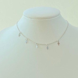 Detalhes do produto Gargantilha Infantil Cruz Folheado a Rhodium Branco