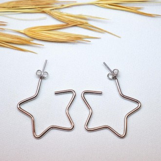 Detalhes do produto Brinco Argola Estrela Folheado a Rhodim Branco