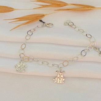 Detalhes do produto Pulseira Pet Pingentes Patinha, Osso e cachorro Cravejado Zircônias Folheada a Rhodium Branco