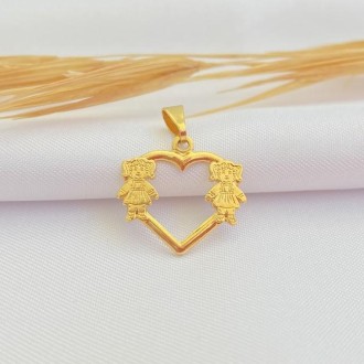 Detalhes do produto Pingente Coração Duas Meninas Folheado a Ouro 18K
