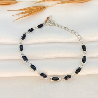 Detalhes do produto Pulseira Pérola Oval Preta Folheada a Rhodium Branco