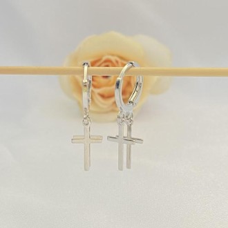Detalhes do produto Brinco Argola com Duas Cruzes Folheado a Rhodium Branco