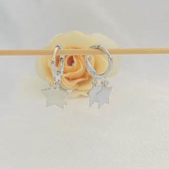 Detalhes do produto Brinco Argola Pingentes Estrelas Folheada a Rhodium Branco