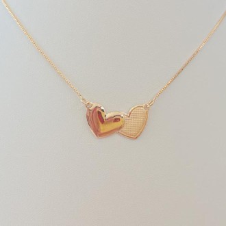 Detalhes do produto Gargantilha Corações Liso e Estampado Folheado a Ouro 18K