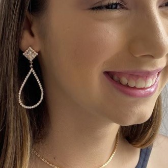 Detalhes do produto Brinco Festa Gota Cristais Folheado a Ouro