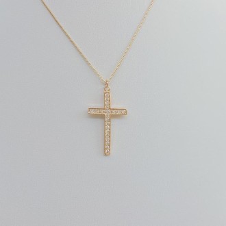 Detalhes do produto Gargantilha Cruz Cravejado com Zircônias, Folheada a Ouro 18K