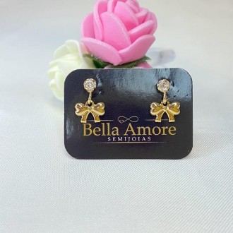 Detalhes do produto Brinco Zircônia com Laço Folheado a Ouro 18K