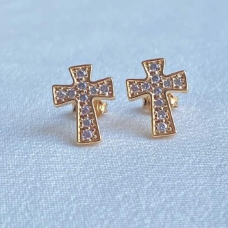 Detalhes do produto Brinco Cruz Cravejado com Zircônia Folheado a Ouro 18K
