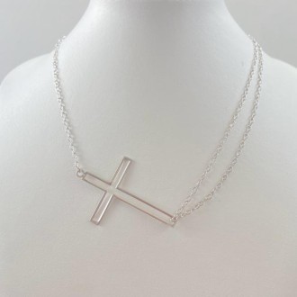 Detalhes do produto Gargantilha Cruz Corrente Cartier Folheado a Rhodium Branco