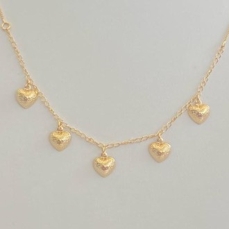 Detalhes do produto Gargantilha Longa Corações Folheada a Ouro 18K