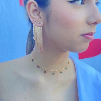 Detalhes do produto Choker com Pingentes Corações 6mm, Folheado a Ouro 18K