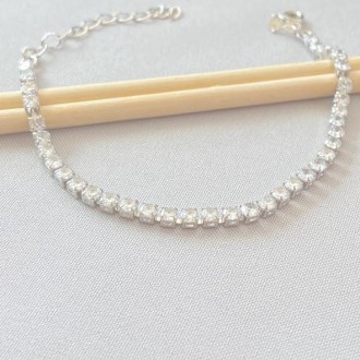 Detalhes do produto Pulseira Riviera Cravejada com Zircônia Cristal 3mm, Folheado a Rhodium Branco