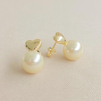 Detalhes do produto Brinco Coração Pérola Folheado a Ouro 18K