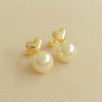 Detalhes do produto Brinco Coração Pérola Folheado a Ouro 18K