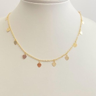 Detalhes do produto Choker com Pingentes Corações 6mm, Folheado a Ouro 18K