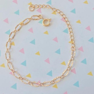 Detalhes do produto Pulseira Infantil Elos Riscados Folheado a Ouro 18K