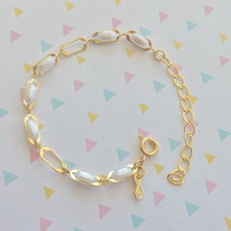 Detalhes do produto Pulseira Infantil Pérola Oval, Folheada a Ouro 18K