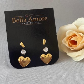 Detalhes do produto Brinco Trio Coração/Pezinho/Zircônia Folheado a Ouro 18K