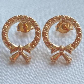 Detalhes do produto Brinco folheado a ouro  circulo diamantado com laço
