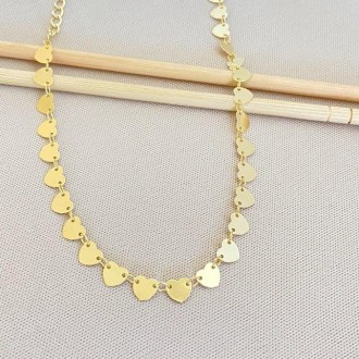Detalhes do produto Choker Corações Lisos 6mm, Folheado a Ouro 18K