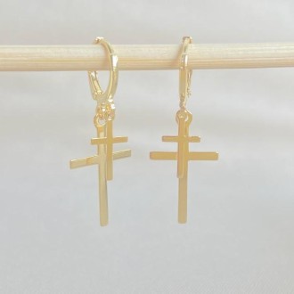 Detalhes do produto Brinco Argola com Duas Cruzes Folheado a Ouro 18K