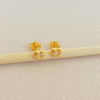 Detalhes do produto Brinco Infantil Coração e Zircônia, Folheada a Ouro 18K