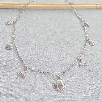 Detalhes do produto Choker Conchas-Búzios-Rabo sereia, Folheada a Rhodium Branco