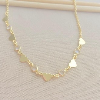 Detalhes do produto Choker Coração e Zircônia, Folheada a Ouro 18K