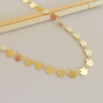 Detalhes do produto Choker Corações Lisos 6mm, Folheado a Ouro 18K