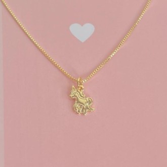 Detalhes do produto Gargantilha Infantil Unicórnio, Folheado a Ouro 18K