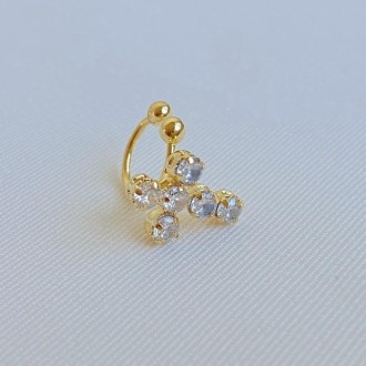 Detalhes do produto Piercing Fake Cruz, Cravejado em Zircônias, Folheado a ouro 18K