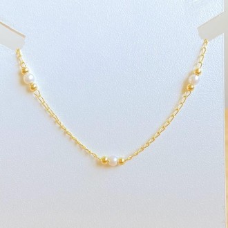 Detalhes do produto Tornozeleira com Pérolas e Bolas, Folheada a Ouro 18K