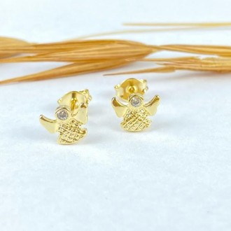 Detalhes do produto Brinco Anjinho Cravejado Zircônia, Folheado a Ouro 18K