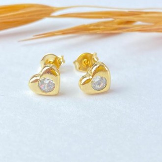 Detalhes do produto Brinco Coração Cravejado Zircônia, Folheado a Ouro 18K