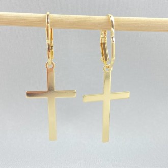 Detalhes do produto Brinco Argola de Pressão Cruz, Folheado a Ouro 18K