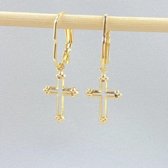 Detalhes do produto Brinco Argola de Pressão Cruz, Folheado a Ouro 18K