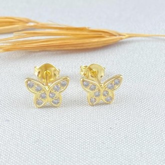 Detalhes do produto Brinco Borboleta Cravejado Zircônias, Folheado a Ouro 18K