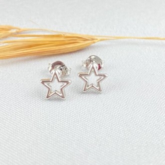 Detalhes do produto Brinco Estrela Vazado Folheado a Rhodium Branco